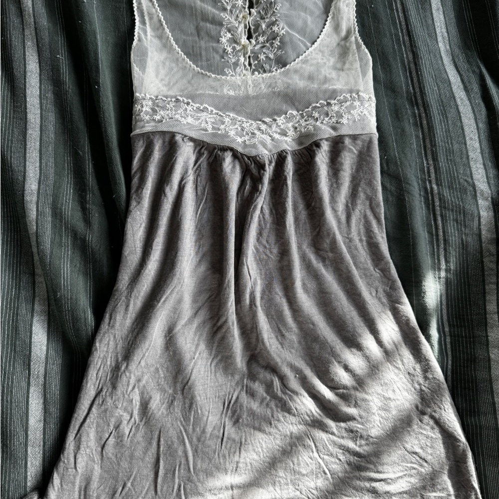 Chic Gray and White Lace trim top